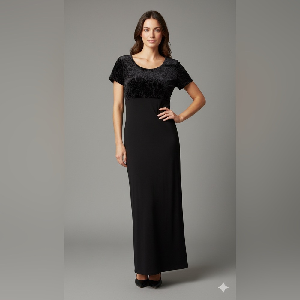 GAP Black Velvet Floral Long Sleeve Dress